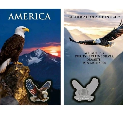 (LOT OF 5)2026 American Eagle Colorized Art Bar w/ Assay Card 1g 999 Fine Silver