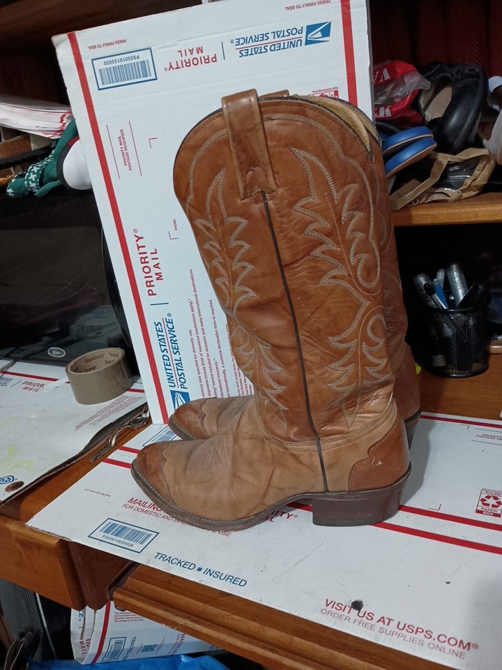 Bottes De Cowboy Vintage J. Chisholm - Cuir Noir, Fait Main USA, Taille 7.5 D, Bout Pointu