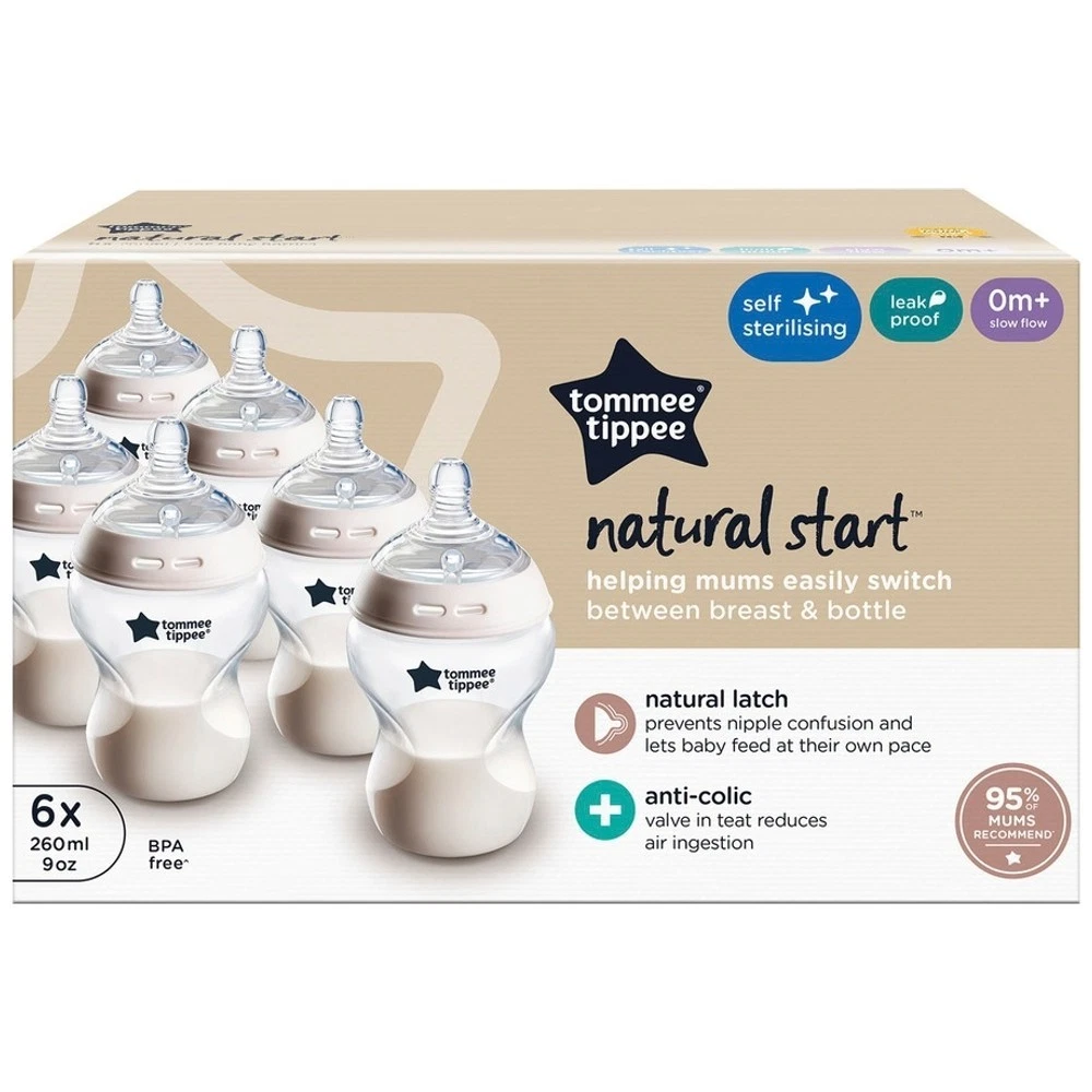 Tommee Tippee Natural Start Anti Colic Baby Bottles Slow Flow 260ml 6 Pack