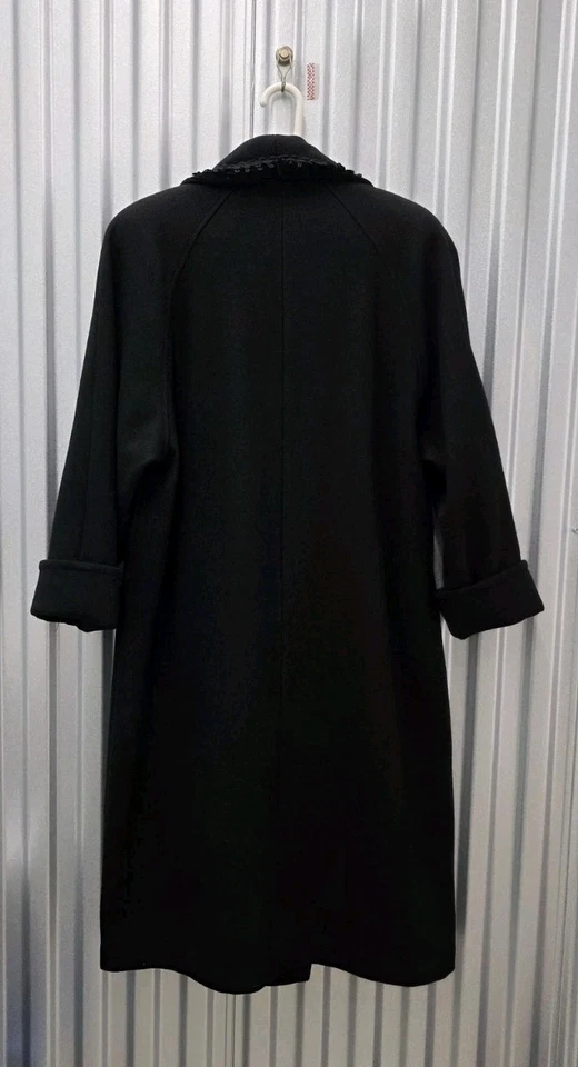 VTG Jofeld Wool Blend Trench Coat Womens M Black Double Breasted 90s Full Length - Image 2 of 4