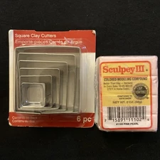 Square Polymer Clay Craft Cutters 6 Pc Set & 1 Sculpey Clay