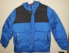 boy medium 5 BLUE BLACK puffer style WINTER JACKET COAT HOOD super warm play wea