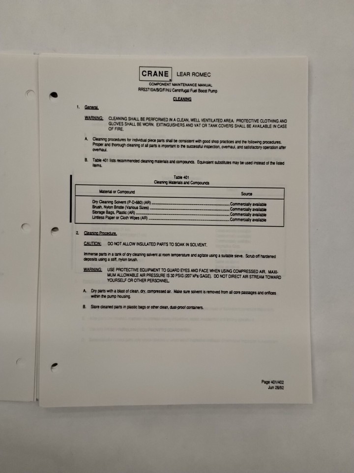 Crane Lear Romec Centrifugal Fuel Boost Pump Component Maintenance
