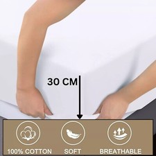 Cotton Bed Linen Fitted Sheets Duvet Cover White Hotel Bedding Set Double & King