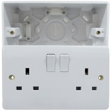 2 Gang 13 Amp Wall Socket with 47mm Surface Mount Pattress Back Box Double Twin