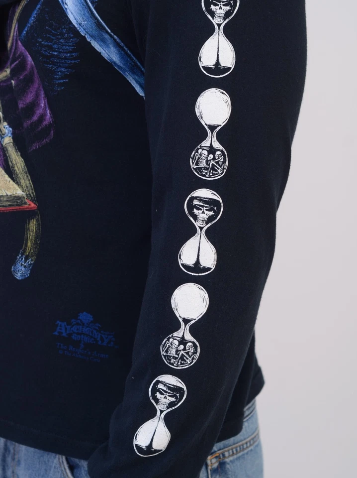 Винтажная мужская черная хлопковая футболка с логотипом черепа Alchemy Gothic с длинным рукавом размер M - Изображение 4 из 4