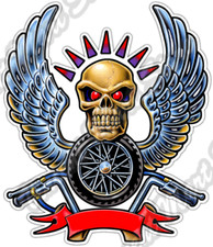 Biker Skull Wings Motorcycle Bike Rider Car Bumper Vinyl Sticker Decal 4"X5