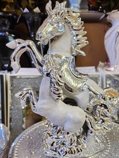 Silver Chrome Crushed Diamond Horse Crystal Ornament Statue Shelf Décor