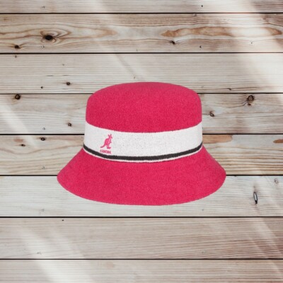 Kangol Bermuda Stripe Bucket Hat KT3326ST Pink Gr. M L Unisex Festival Urlaub