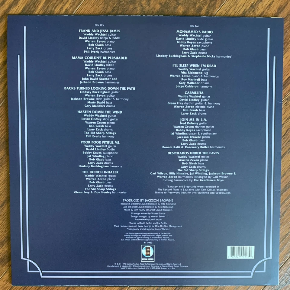 Warren Zevon 1976 Debut 2009 Reissue Cut by Kevin Gray @ AcousTech Mastering EX - Image 2 of 4