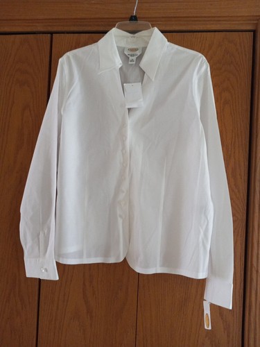 Talbots Größe 18 durchsichtig weiß Button-Down klassisches Hemd Baumwollmischung NEU