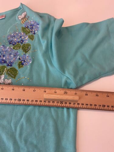 Quacker factory UK size medium Green short sleeve top with embroydered flowers - Picture 11 of 11