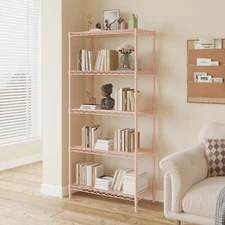 5 Tier Metal Storage Shelves Multipurpose Shelf for Kitchen Balcony Garage, Pink