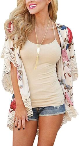 Camisunny Women Chiffon Printed Cardigan Kimono Robe Tops X-Large, 006 Rose