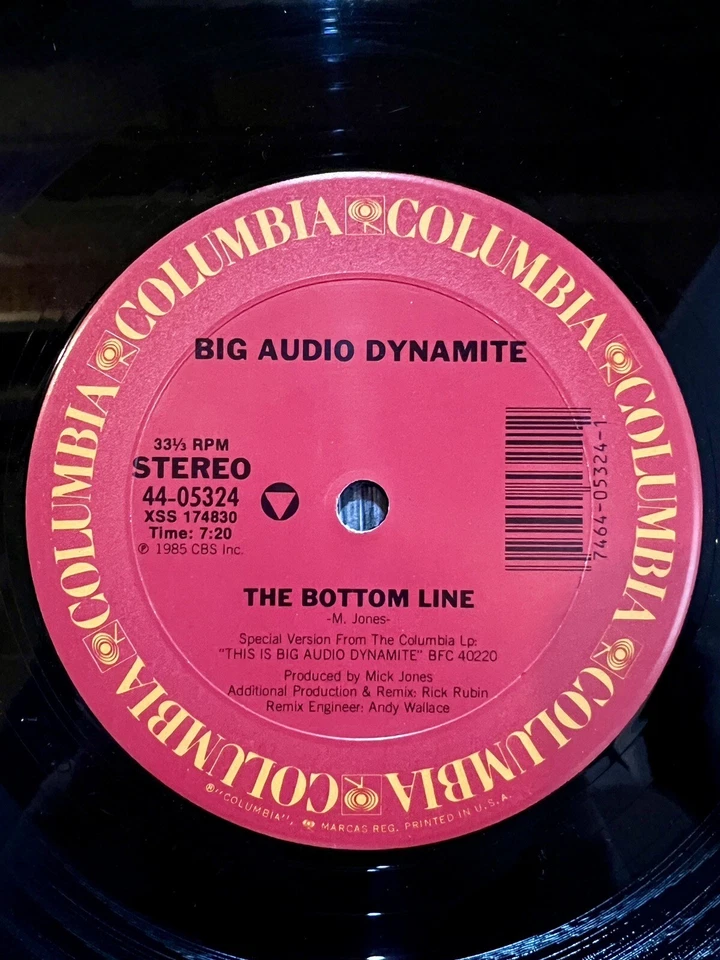 BIG AUDIO DYNAMITE: The Bottom Line, 1985 Columbia 44-05324 12" Single, VG/VG - Image 3 of 4