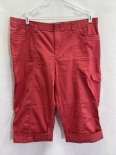 Gloria Vanderbilt sz16 Salmon Colored Cotton Capris pockets cuffed elastic waist