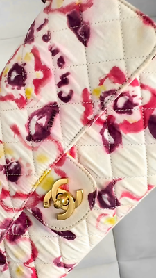 Rare Chanel 1996 Vintage Watercolor Floral Medium Classic Flap Bag