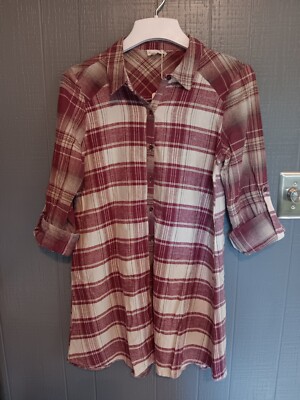 Hem & Thread NWT Long Plaid Flannel Top/Dress Button Up Women Medium (Ji)