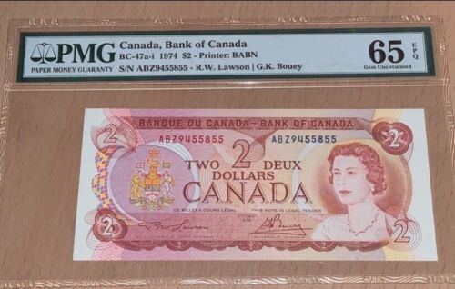 Graded 1974 $2 Canada BankNote Lawson/Bouey PMG 65 EPQ