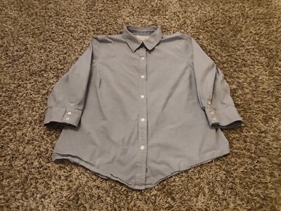 IZOD Shirt Womens XL Blue 3/4 Sleeve Button Front Cotton Blend