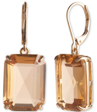 RALPH LAUREN GOLD TONE DROP TAN CHAMPAGNE EMERALD SHAPE CRYSTAL EARRINGS
