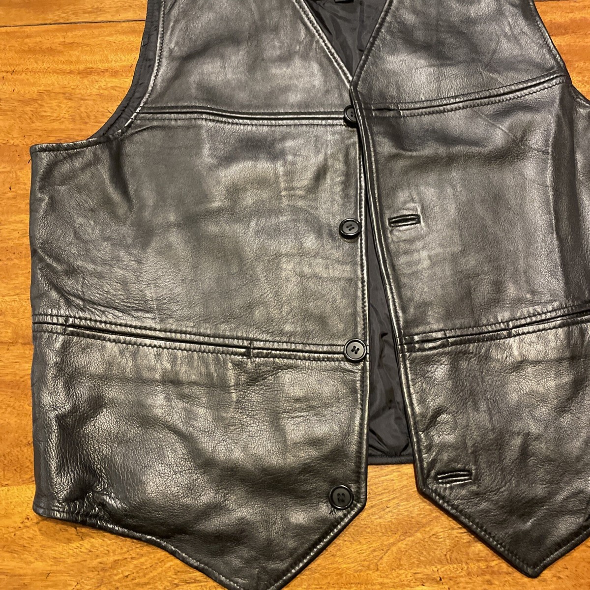 Wilsons Pelle Studio Black Leather Motorcycle Vest Mens Sz Large VTG 90s View 4