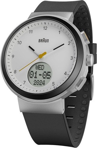 BN0299 Braun Unisex Step Counter Watch White Dial Black Silicone Strap New 45mm - Picture 2 of 5