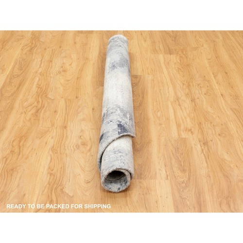 6'2"x6'2" Gray with Black Abstract Design Silk Hand Knotted Round Rug R58623 - Picture 6 of 8