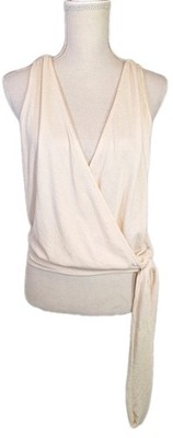 NWT BLU PEPPER SzL Surplice Wrap Tank Top Side Tie Tortise Shell Ring Cream Boho