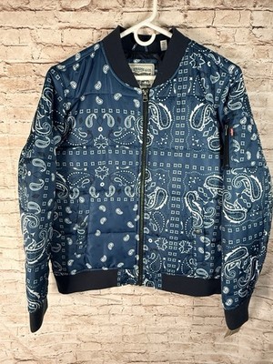 NWT Men's Levi's Blue Paisley Bandana Puffer Jacket Coat Adult XL