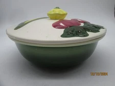 Vintage Los Angeles Pottery 9" Covered Bowl & Lid - Vegetable Motif