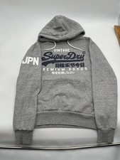SUPERDRY Mens Vintage Graphic Hoodie Jumper Medium Grey Flecked Cotton