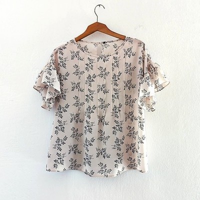Weekend Max Mara 100% Pure Silk Chiffon Floral Blouse Pleated Ruffle Top S M