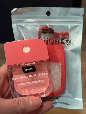 B Pure Hydrating Hand Sanitizer With Pink Case /Hibiscus New