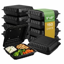 Hinged Container, Black, Vented, Three Compartment, 9" x 9", 150pc 150/1