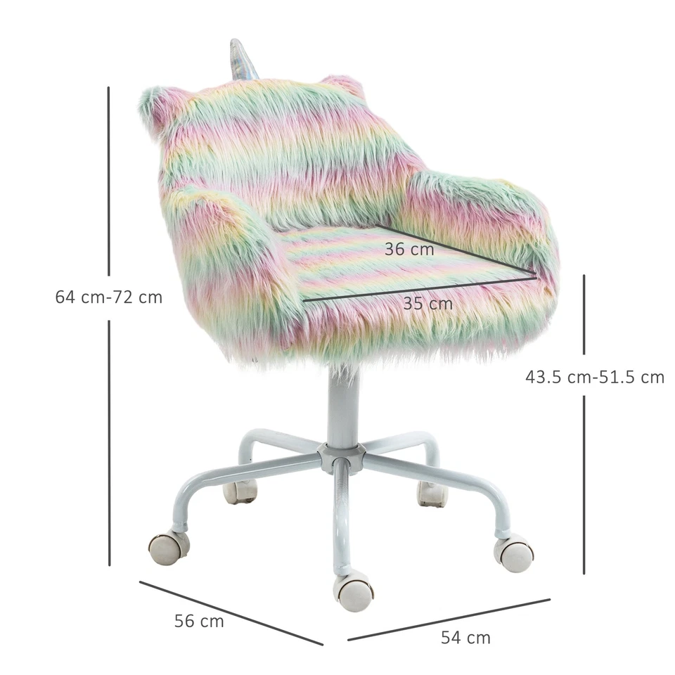 Vinsetto Faux Fur Unicorn Desk Chair Fluffy Home Office Chair with Armrests - Image 3 of 4
