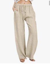 cotton linen pull on pants women
