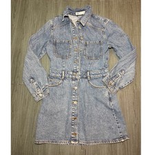 Zara Womens Blue Denim Button Front Long Sleeve Mini Dress Size M