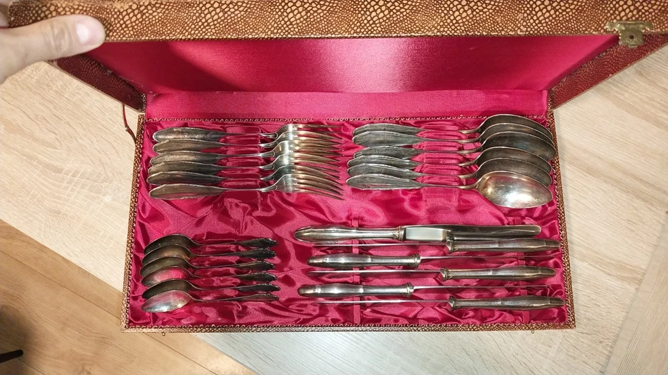 FRITZ MILLHOFF Silber90er -24 Teile Besteck - Versilbert Gravuer 6 Pers. - - Bild 2 von 4