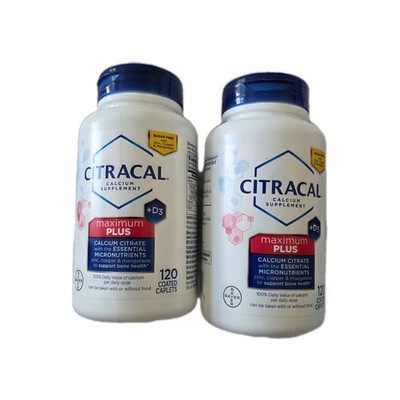 Lot Of 2 Citracal Maximum Plus + D3 Calcium Citrate 120 Caplets Each Exp 10/26