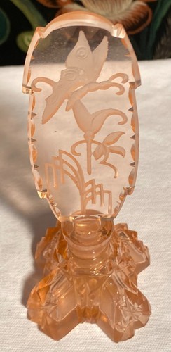 Super SALE! Art Deco perfume bottle/Peach glass Butterfly Czech w dauber
