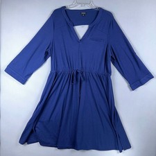 Torrid Mini Knit Dress Womens Size 2 Keyhole Back 3/4 Sleeve Elastic Waist  Blue