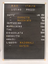 Listino prezzi Bar Italia Vintage in Lire Italiane Antico Bar Dello Sport '70