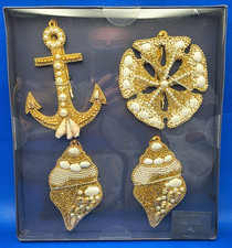 Tommy Bahama Set 4 Sea Life Beaded Christmas Ornaments Anchor Sand Dollar Shell