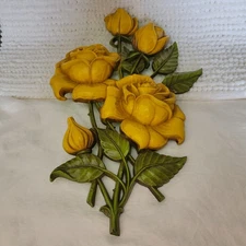 Syroco 1962 Wall Plaque 3D Yellow Roses A4460 hanging vtg MCM Eclectic Retro