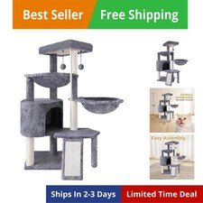 Xin Three Layer Cat Tree with Cat Condo and Two Hammocks,Grey
