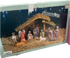 New Porcelain Bisque 11-piece Afro-American Nativity Set Creche Vintage 1994