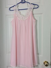 VTG 60s 70s JC Penny Babydoll Nightgown Medium Pink Chiffon Lining Lace Trim