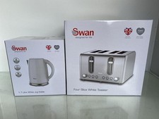 Swan Kettle & Toaster 4-Slice Twin Pack - White Pack - New Sealed
