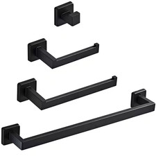 4-Piece Bath Hardware Set with Towel Bar Toilet Paper Holder Towel Hook in Stain